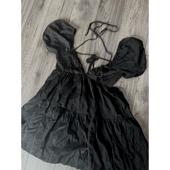 Cotton Candy LA Smocked Baby Doll Poof Dress - Shiny Black Small, Built In Short - Picture 3 of 9